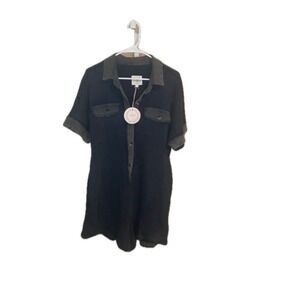 Umgee Womens‎ Distressed Boho Waffle Knit Denim Trim Button Front Romper Size M